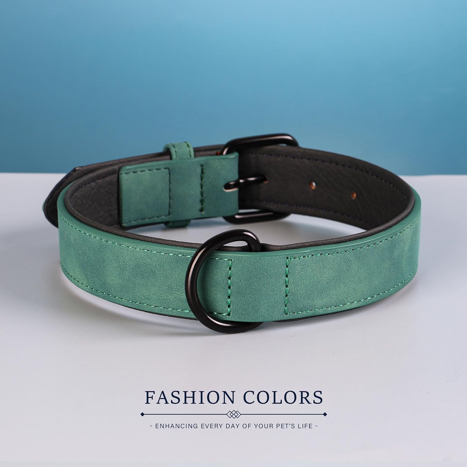 Didog Hundehalsband Aus Weichem, Gepolstertem Leder, Atmungsaktives, Strapazierfähiges Hundehalsband Aus Leder Mit Verstellbarer, Rostfreier Metallschnalle Für Mittelgroße Und Große Hunde, Grün, L