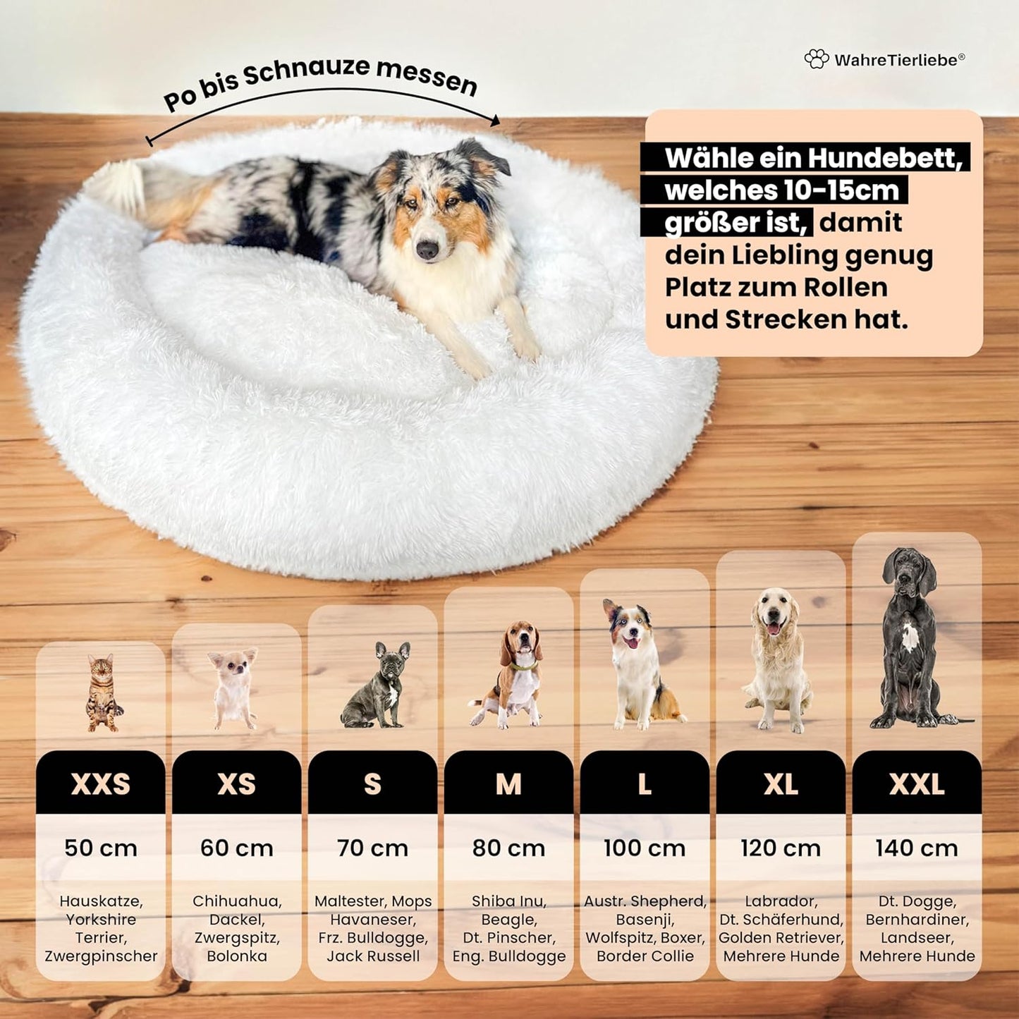 Wahre Tierliebe Hundebett Fluffy Wolke - Das Original, Mit Waschbarem Bezug Hundekissen, Hundekorb, Flauschiges Hundebett Für Große, Mittelgroße & Kleine Hunde