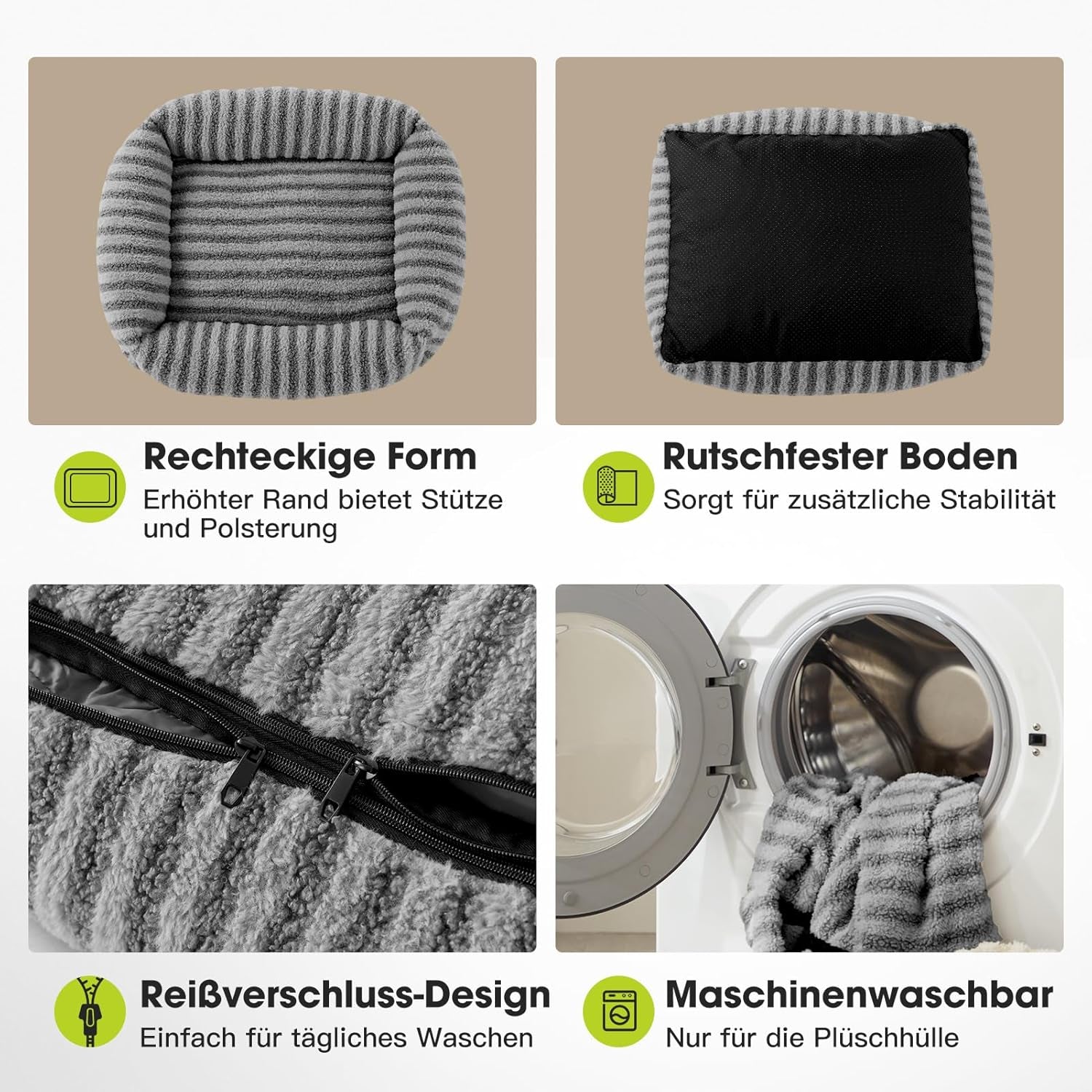 Hundebett Mittelgroße Hunde, Waschbares Hundebett Mit Abnehmbarem Bezug, Wärmendes, Weiches Beruhigendes Haustierbetten Für Welpen Mit Rutschfester Unterseite, 76 X 61 X 20 Cm, Grau