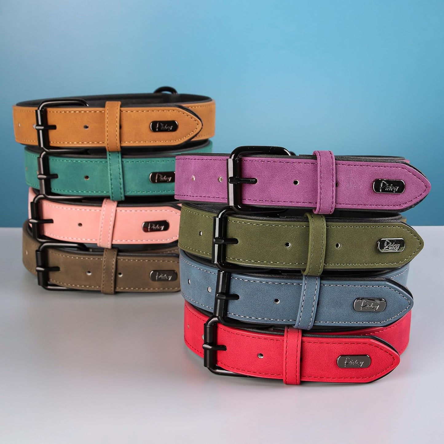Didog Hundehalsband Aus Weichem, Gepolstertem Leder, Atmungsaktives, Strapazierfähiges Hundehalsband Aus Leder Mit Verstellbarer, Rostfreier Metallschnalle Für Mittelgroße Und Große Hunde, Grün, L