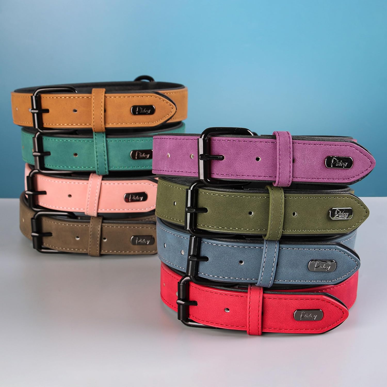 Didog Hundehalsband Aus Weichem, Gepolstertem Leder, Atmungsaktives, Strapazierfähiges Hundehalsband Aus Leder Mit Verstellbarer, Rostfreier Metallschnalle Für Mittelgroße Und Große Hunde, Grün, L