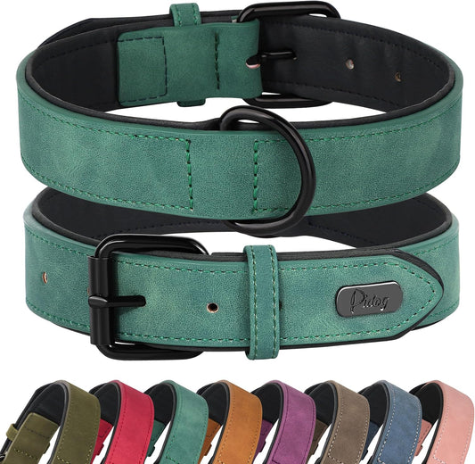 Didog Hundehalsband Aus Weichem, Gepolstertem Leder, Atmungsaktives, Strapazierfähiges Hundehalsband Aus Leder Mit Verstellbarer, Rostfreier Metallschnalle Für Mittelgroße Und Große Hunde, Grün, L