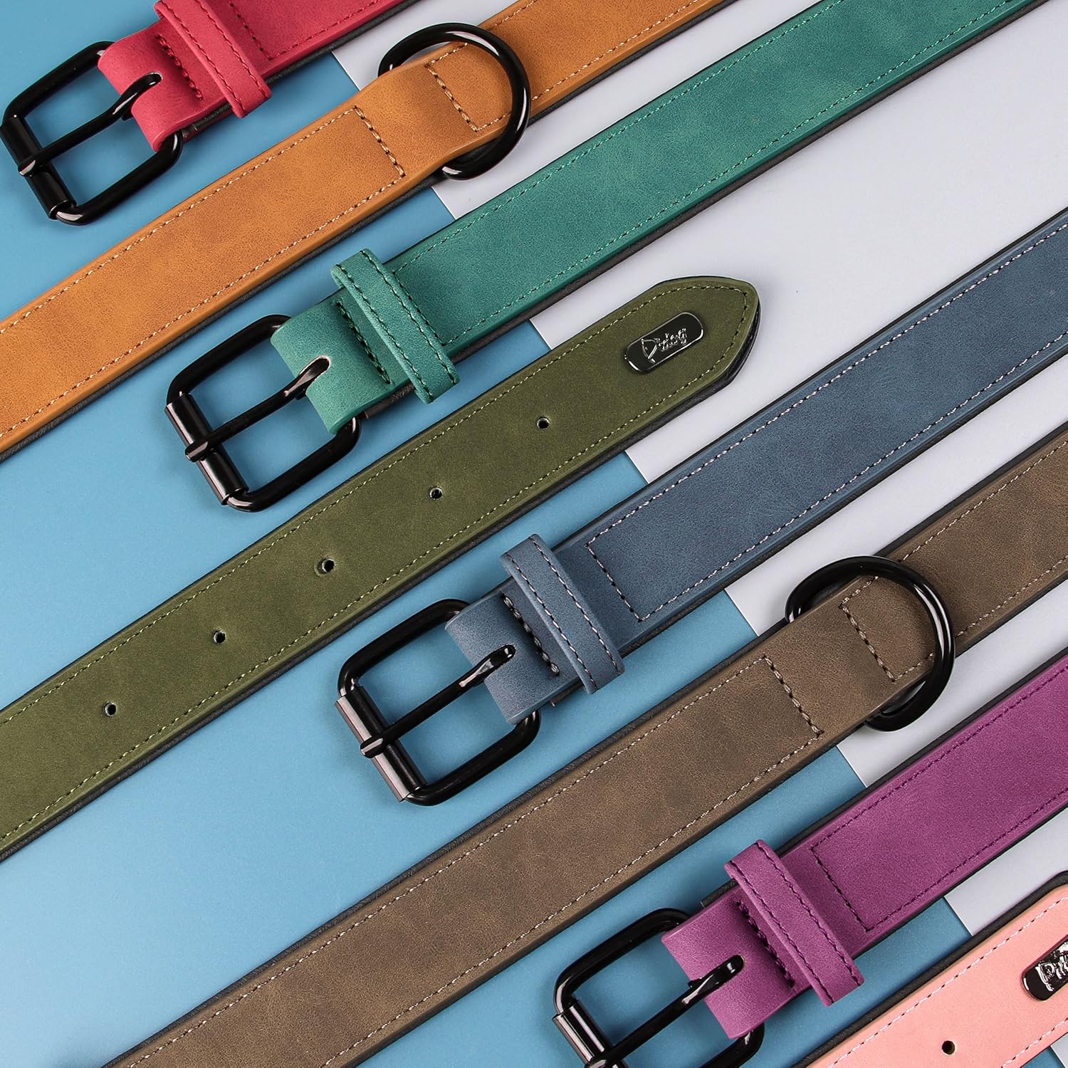 Didog Hundehalsband Aus Weichem, Gepolstertem Leder, Atmungsaktives, Strapazierfähiges Hundehalsband Aus Leder Mit Verstellbarer, Rostfreier Metallschnalle Für Mittelgroße Und Große Hunde, Grün, L