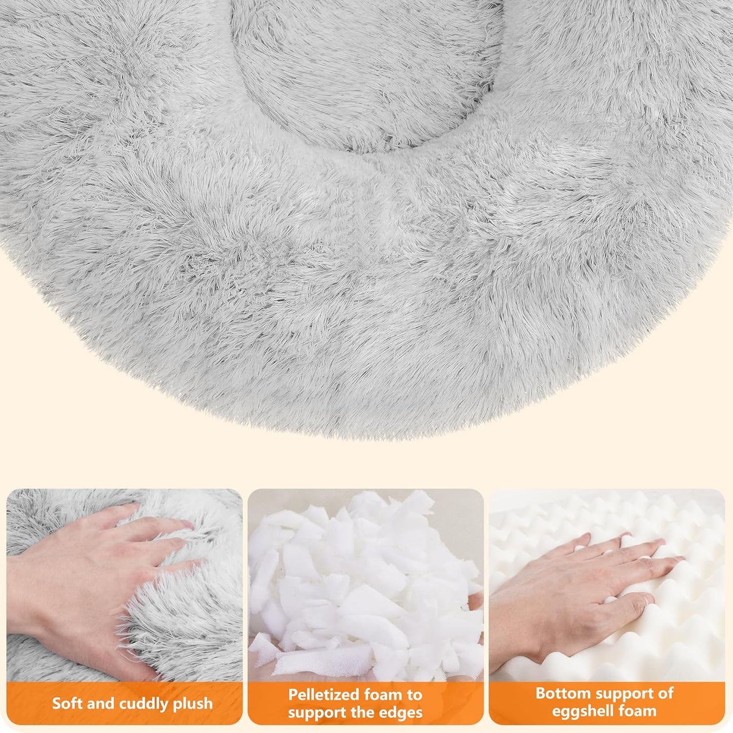 HMTOPE Orthopädisches Hundebett Rund Hundekissen Hundesofa Katzenbett Donut Kuscheliges Hundekorb Waschbar, 70 Cm Ø, Hellgrau