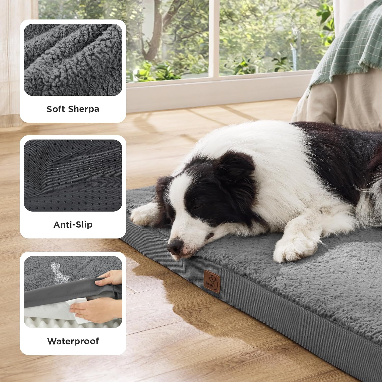 BEDSURE Orthopädisches Hundebett Grosse Hunde - 112X81X7.6Cm Hundekissen Flauschig Hundematte Waschbar Hundematratze in Dunkelgrau Für Große Hunde