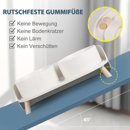 Futternapf Hund Keramik Hundenapf Erhöht - Spritzsicherer Hundenäpfe Mit Ständer - Doppel Napf Katze Fressnapf Hund - Futter Wasser Napfset Für Kleine Bis Mittlere Hunde Und Große Katzen - 850Ml X 2