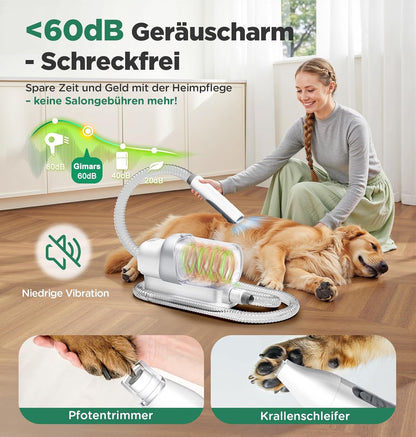 Gimars Hundeschermaschine Mit Staubsauger, 2,3L Hundestaubsauger Mit 12000 Pa Saugkraft, Leises Schermaschine Katze Hund Haarschneidemaschine Mit 7 Pflegewerkzeugen, Tierhaarentferner Mit Hundebürste