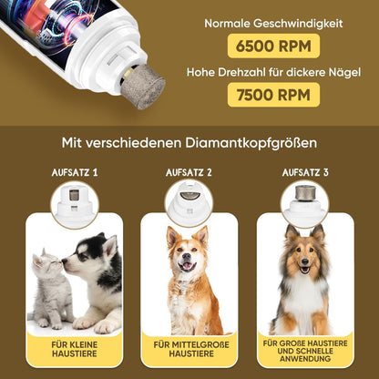 Animigo Krallenschleifer, Krallenschere Für Hunde & Katzen - Verschiedene Diamantkopf Größen - Sehr Leise - Motor Mit 2 Geschwindigkeiten & USB Anschluss - Für Haustiere Aller Krallengrößen