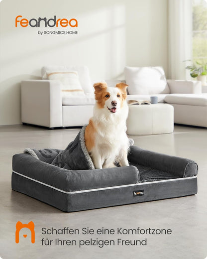 Feandrea Orthopädisches Hundebett, Hundekissen, Hundekorb, Weiche Polsterung, Hundesofa, Erhöhte Ränder, Bezug Abnehmbar Und Waschbar, 91 X 71 X 20 Cm, Rutschfeste Unterseite, Dunkelgrau PGW076G01