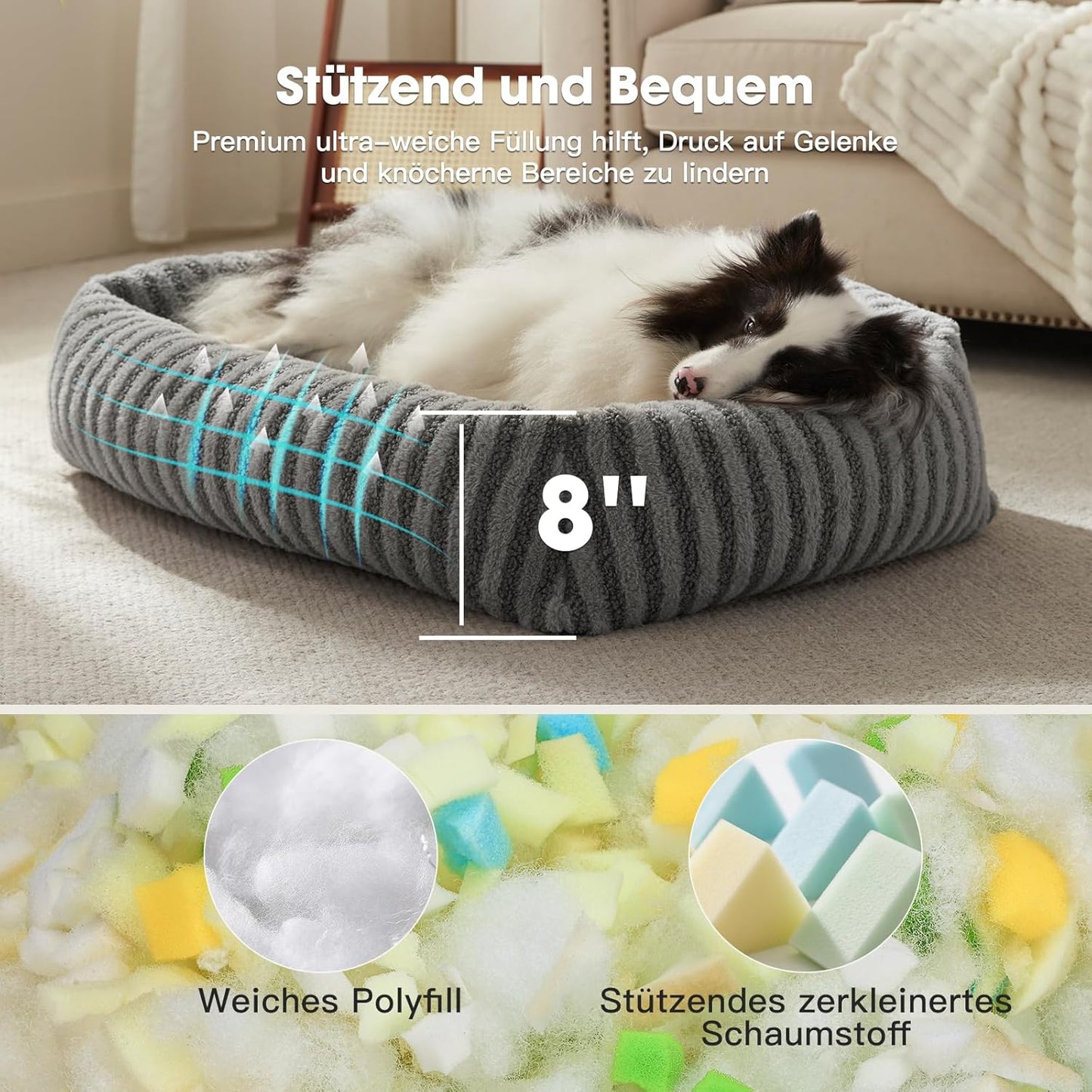 Hundebett Mittelgroße Hunde, Waschbares Hundebett Mit Abnehmbarem Bezug, Wärmendes, Weiches Beruhigendes Haustierbetten Für Welpen Mit Rutschfester Unterseite, 76 X 61 X 20 Cm, Grau