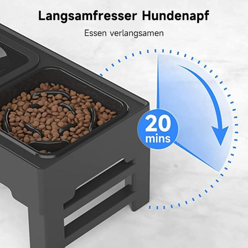 ELS PET Erhöhter Hundenapf: 2-In-1 Auslaufsicher Faltbarer Wassernapf & Langsamfutternapf Mit 4 Höhenverstellbarer Napfständer Für Große Mittelgroße Kleine Hunde & Haustiere Zu Hause