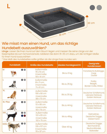 Feandrea Orthopädisches Hundebett, Hundekissen, Hundekorb, Weiche Polsterung, Hundesofa, Erhöhte Ränder, Bezug Abnehmbar Und Waschbar, 91 X 71 X 20 Cm, Rutschfeste Unterseite, Dunkelgrau PGW076G01