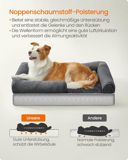 Feandrea Orthopädisches Hundebett, Hundekissen, Hundekorb, Weiche Polsterung, Hundesofa, Erhöhte Ränder, Bezug Abnehmbar Und Waschbar, 91 X 71 X 20 Cm, Rutschfeste Unterseite, Dunkelgrau PGW076G01