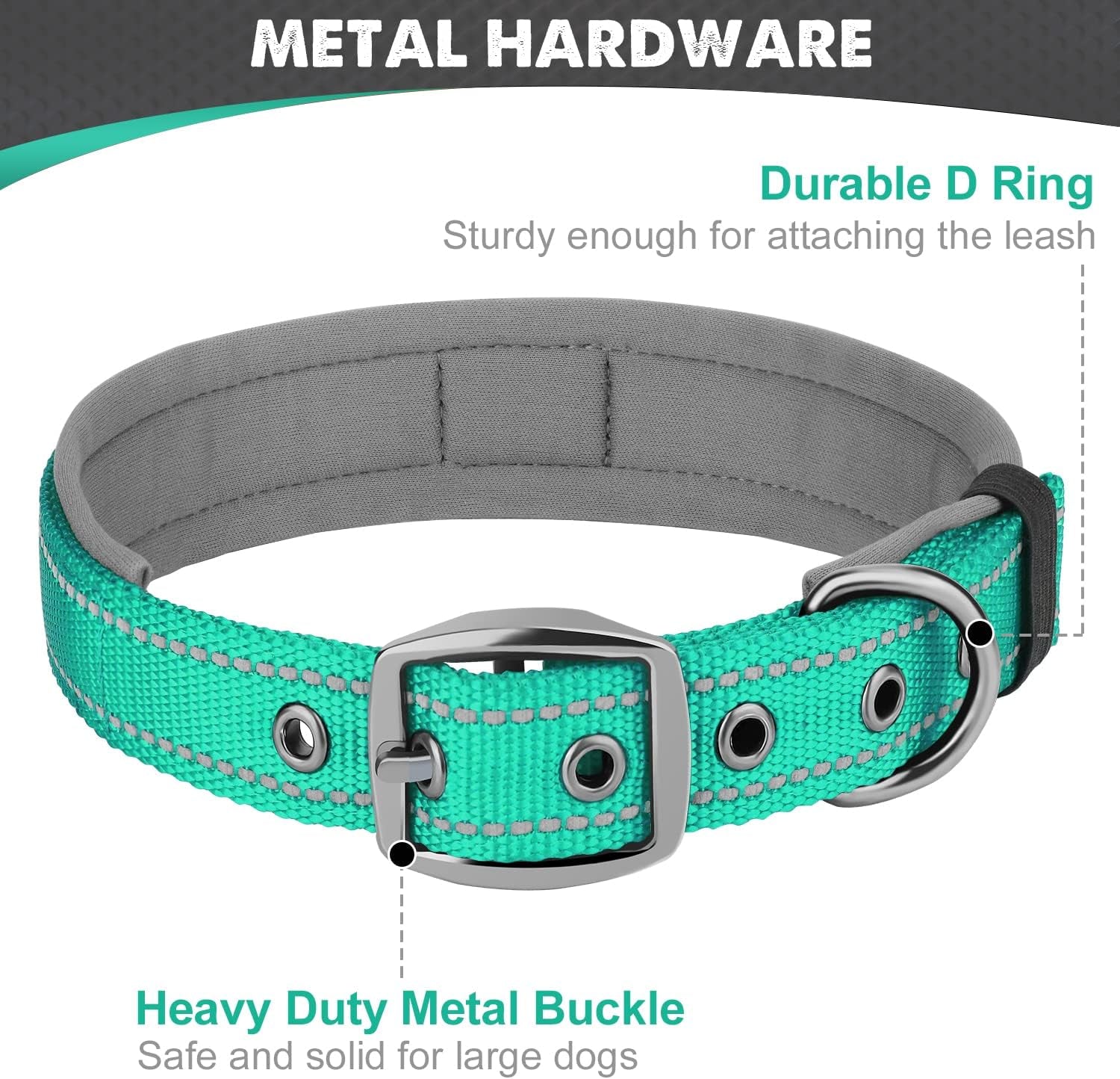 Joytale Halsband Hund, Weich Hundehalsband Gepolstert Neopren Hunde Halsband Für Mittelgroße Hunde, Nylon Reflektierend Breit Halsbänder, Türkis